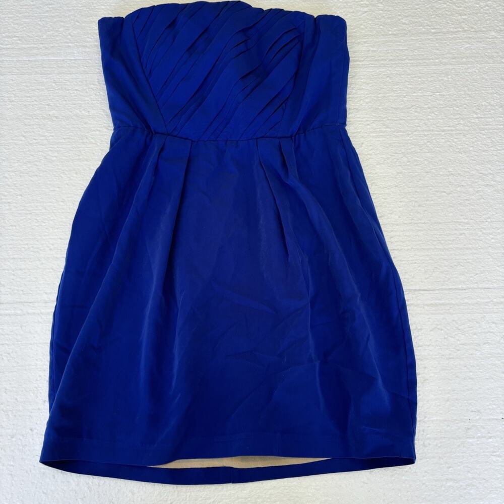 Naven Royal Blue Strapless Pleated‎ Mini Dress Exposed Zipper Cocktail Party L